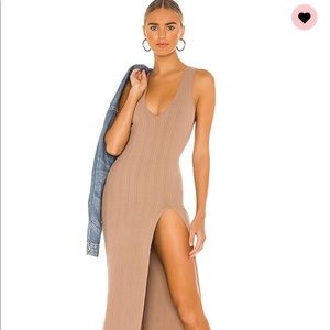 Revolve Michael Costello Ribbed Taupe Bodycon Dress